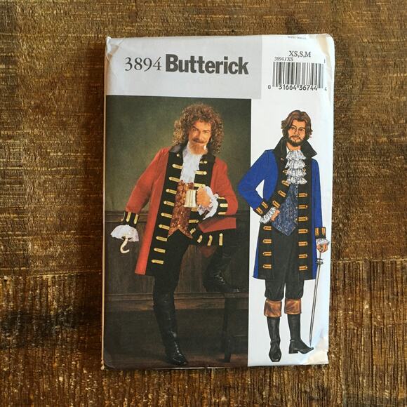 Butterick Sewing Pattern 3894 Victorian Pirate Captain Hook Cosplay XS S M UNCUT - Picture 1 of 2